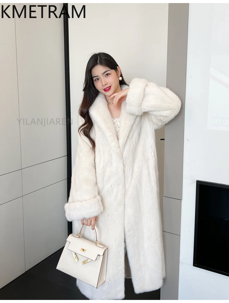 KMETRAM 100 % Nerzpelzmäntel für Damen, weiß, langer echter Pelzmantel, 2025, hochwertige Winter-Oberbekleidung, Damenbekleidung, Beij