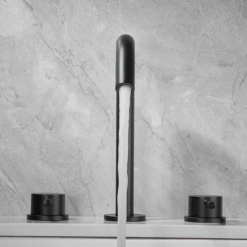 Bathroom Basin Taps Three Pieces Hot and Cold Sink Faucets Set Black Split Type Three Hole Dual Handle Wash Basin Faucet