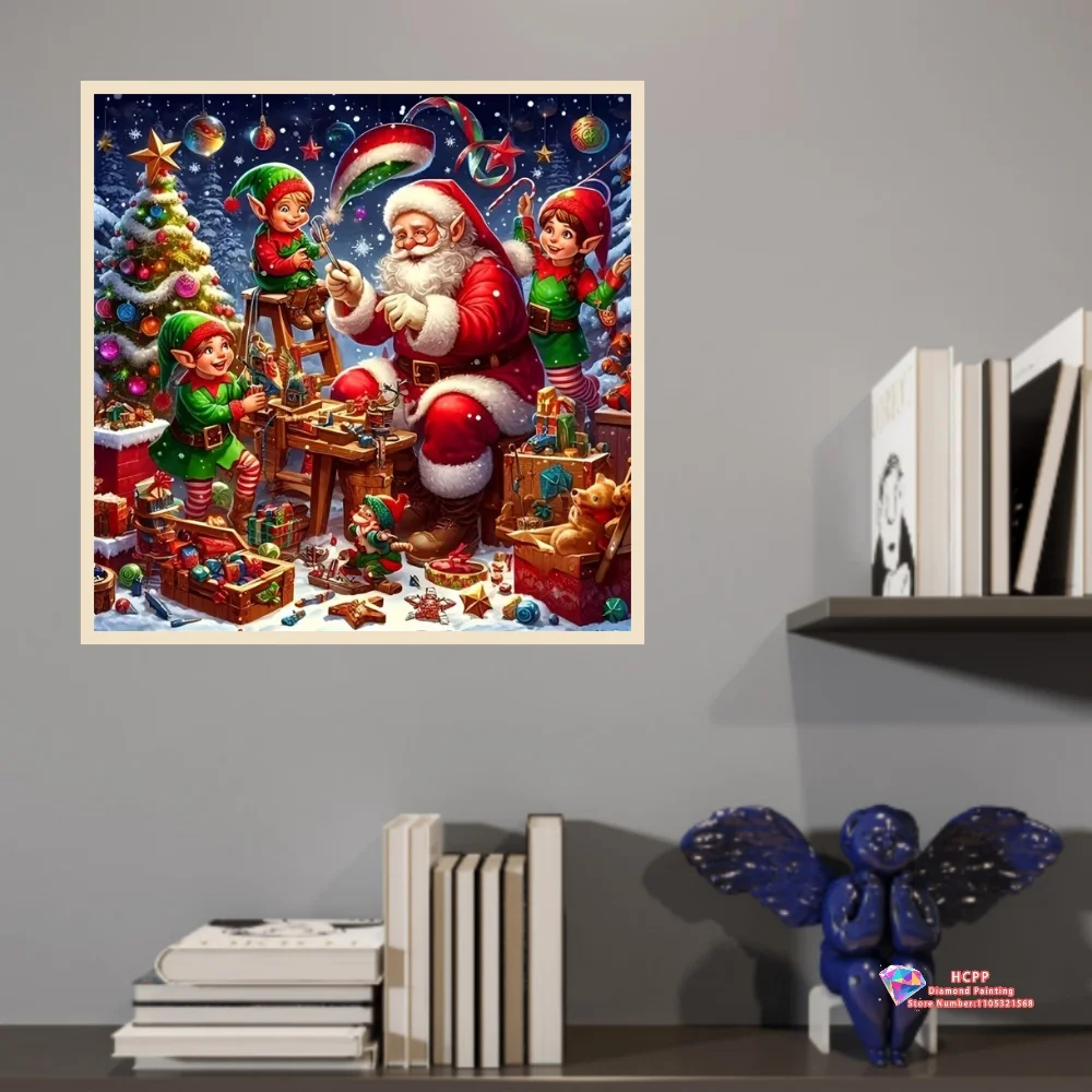 Santa Claus and Elves 5D DIY Diamond Painting Set with Square and Round Diamonds Embroidery Handmade Crafts Decor Gifts