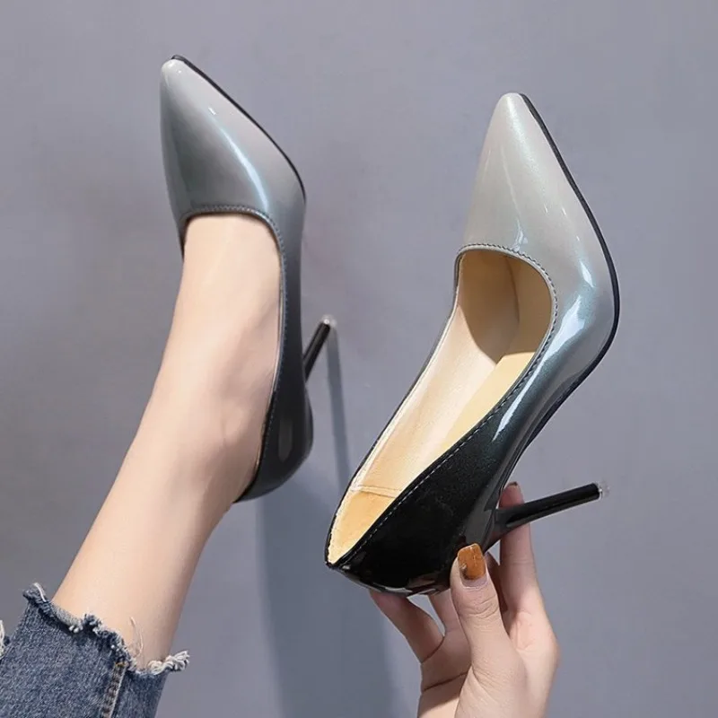 Gradient Color Pointed Toe Shallow 10CM High Heels Pumps Women Shoes Office Casual Thin Heels Women Dress Zapatos Large Size