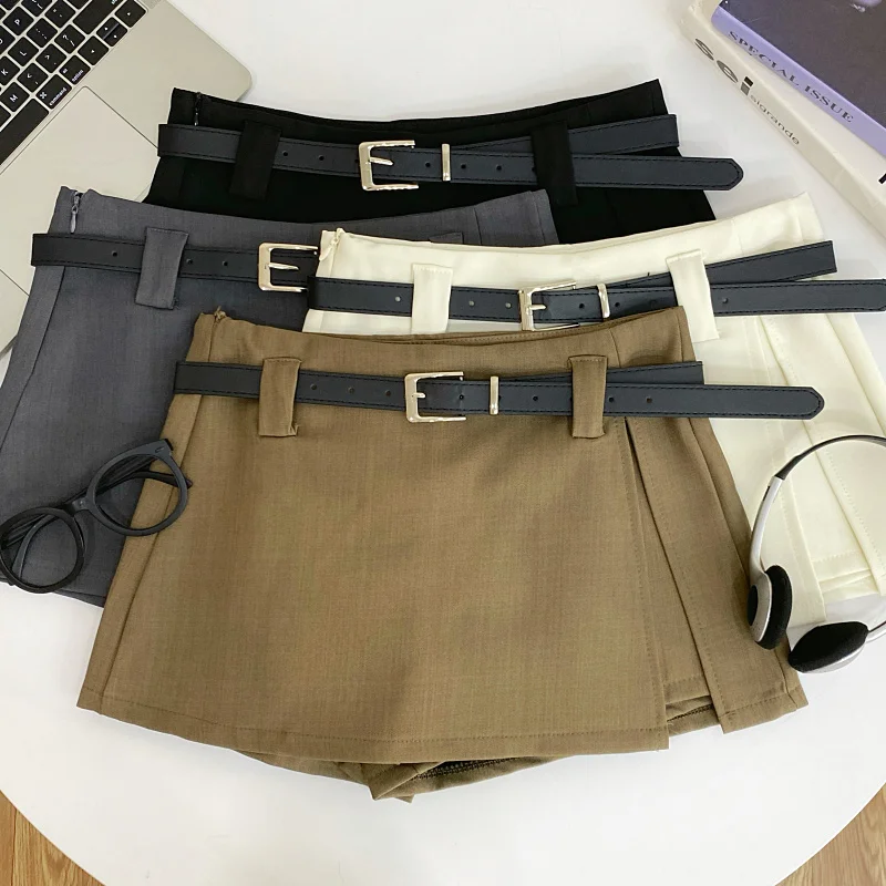 

High Waist ort Skirt Women's Faion Design Sensation All-Match Side Slit Anti-Light Skirt Commute Sle Korean Version