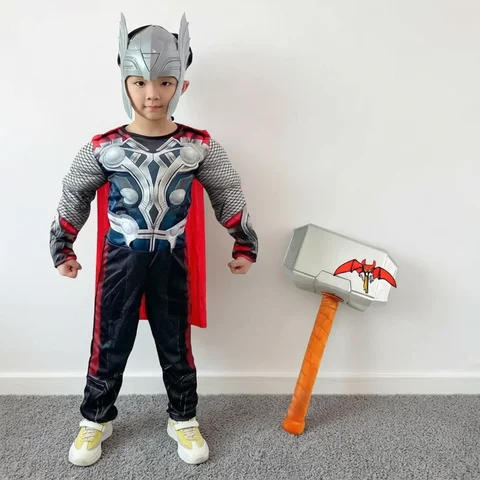 Thor Muscle Anime Smile Hero Cosplay Costume, Combinaison, Marteau Everak, Ensemble Complet, Costumes d'Halloween et de Carnaval