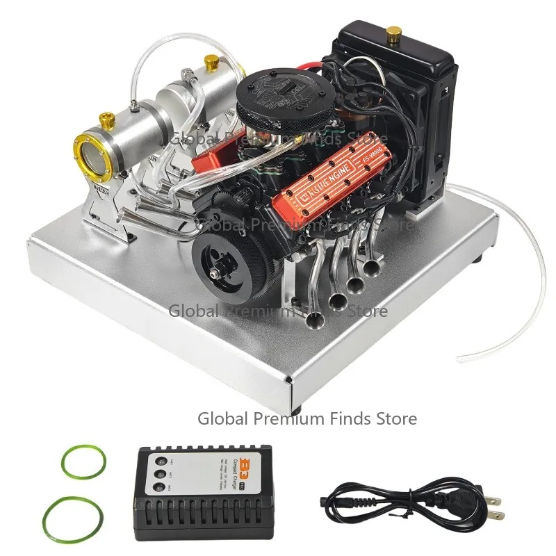 

T-OYA-N V8 Engine Model Metal 28cc 4 Stroke Water Cooled Engine Model with Base Finished Product with Base FS-V800G Toys