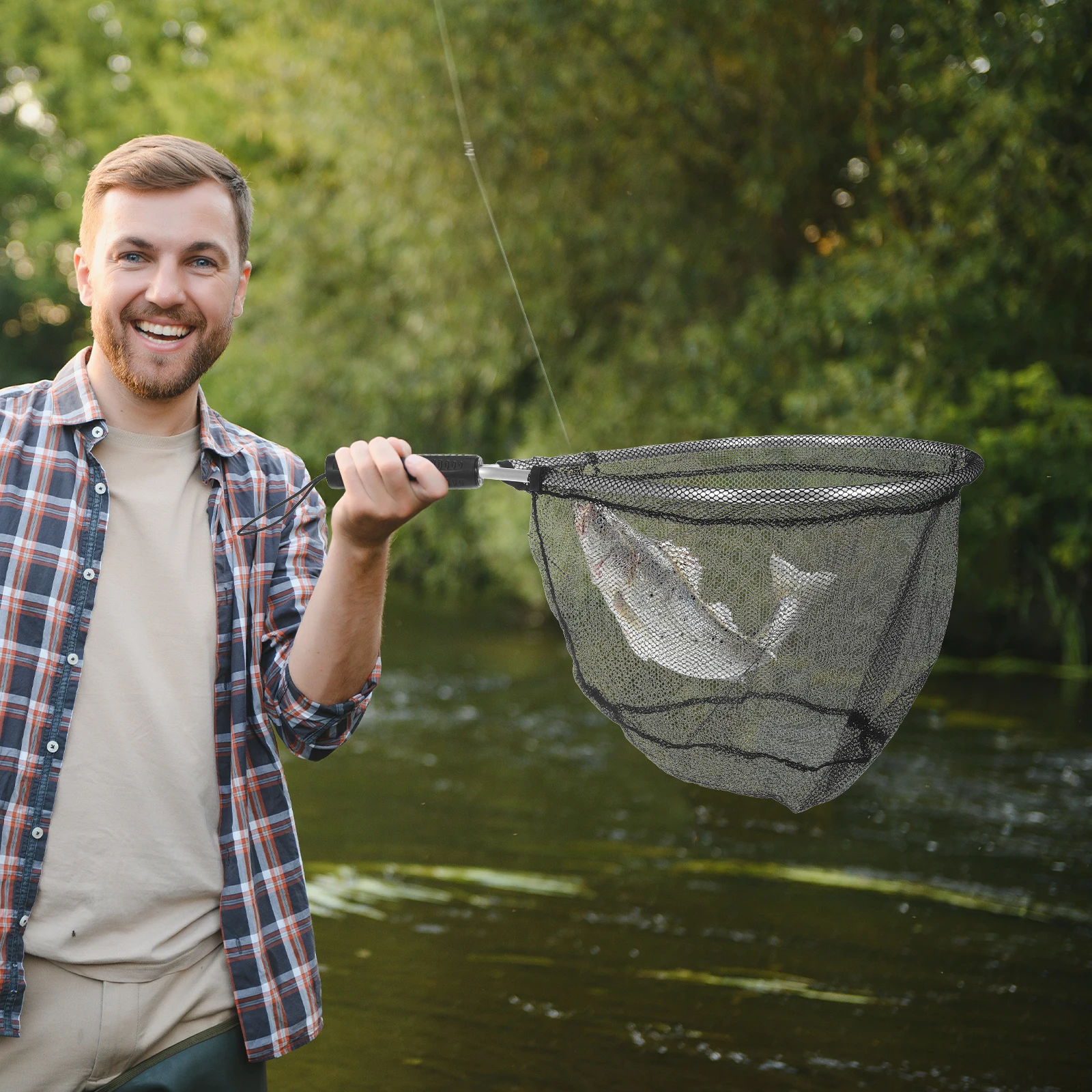 

Fly Fishing Net Lightweight Portable Mini H held L Net Black Gray Elastic Lanyard Buckle Carp Trout Bass Fishing Supplies