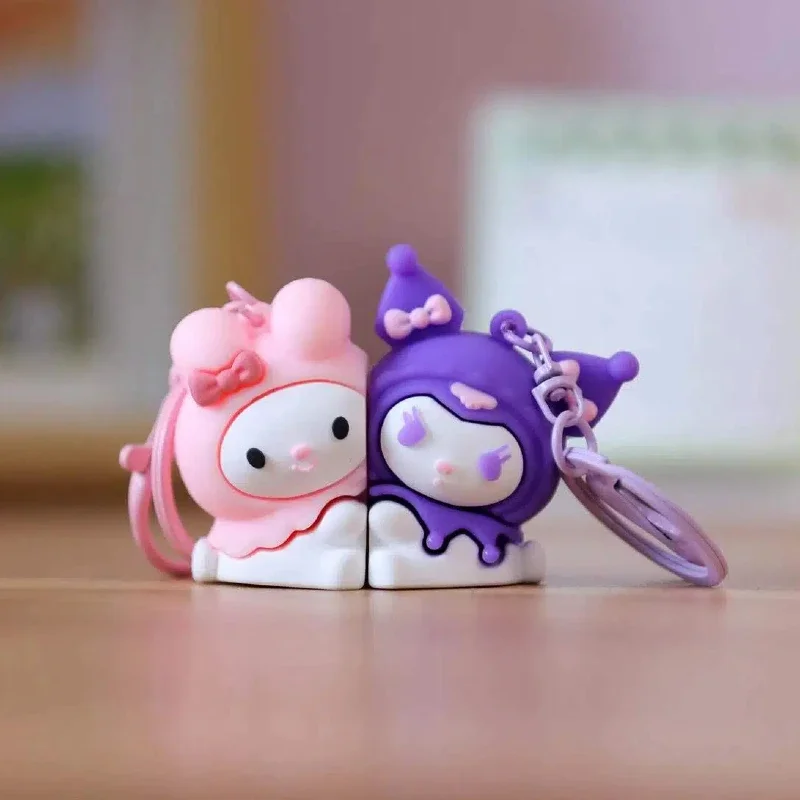 Sanrios kuromi mymelody chaveiro bonito casal amantes chaveiro magnético adorável pingente chaveiros chave fivela saco charme acessório