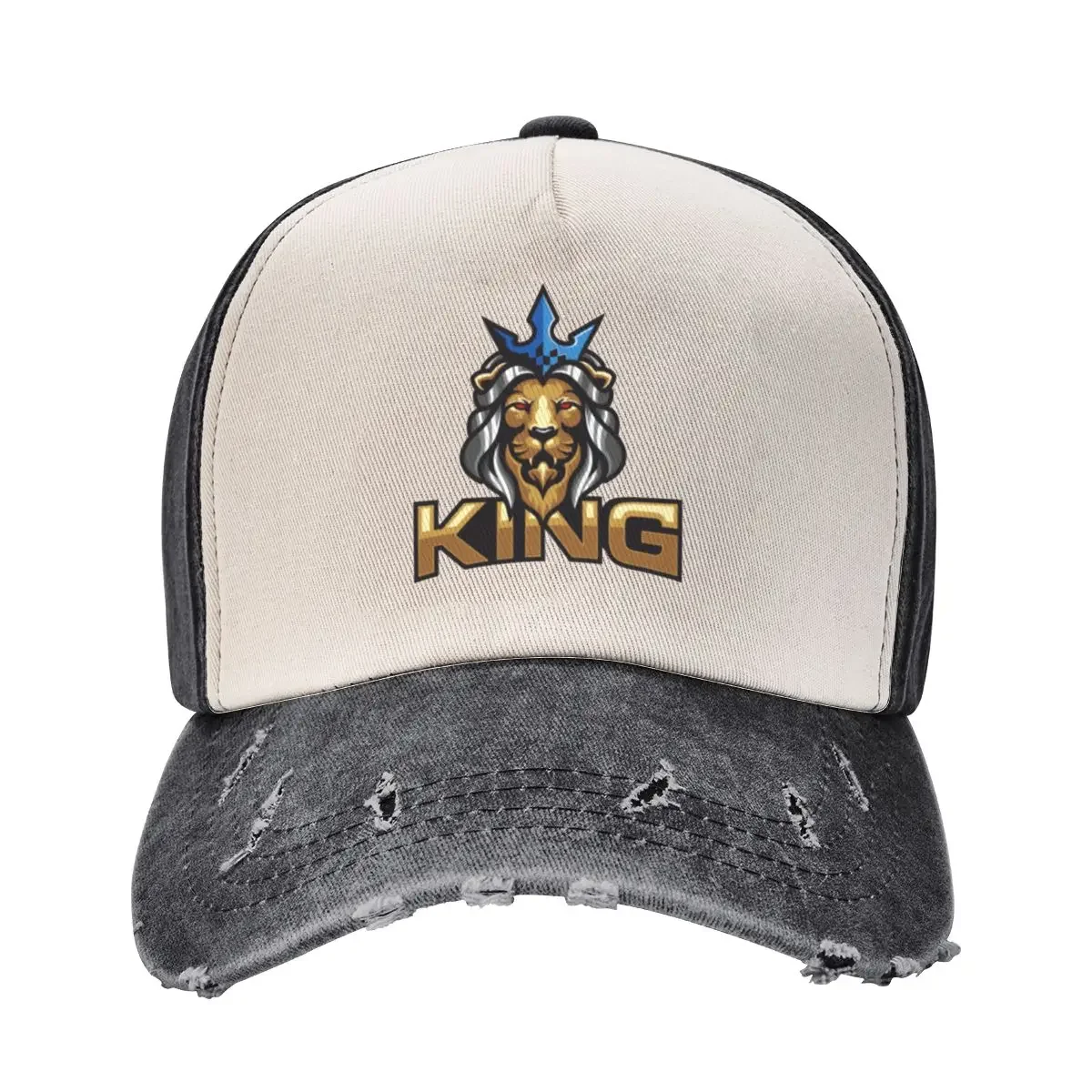 

Lion Head With Crown and Metal Hair with the word King Baseball Cap Hood Anime Hat luxury woman cap Women's Golf Clothing Men's