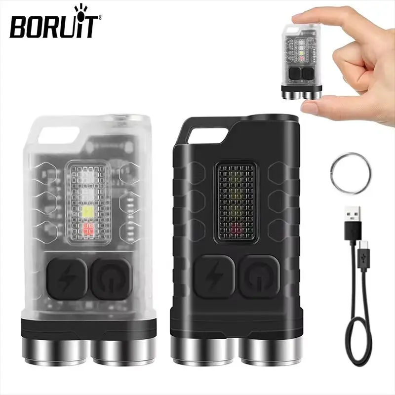 BORUiT V3 Flashlight Keychain Tiki Lantern EDC Powerful Light Type-C Rechargeable Torch With Magnet UV Lamp Camping Fishing