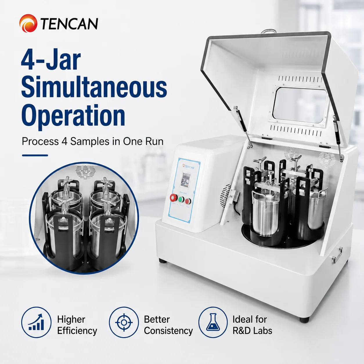 High Precision Tencan Vertical Planetary Ball Mill Motor Gear Drive Grinder Lab Milling Machine For Nano Powder Grinding 0.1um