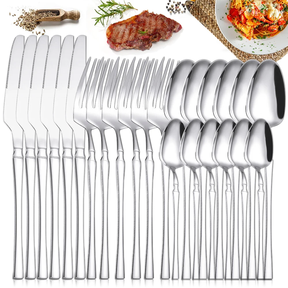 

24pcs Cutlery Set Stainless Steel Tableware Knife Fork Coffee Spoon Dinnerware Dishwasher Safe Dinner Cutlery