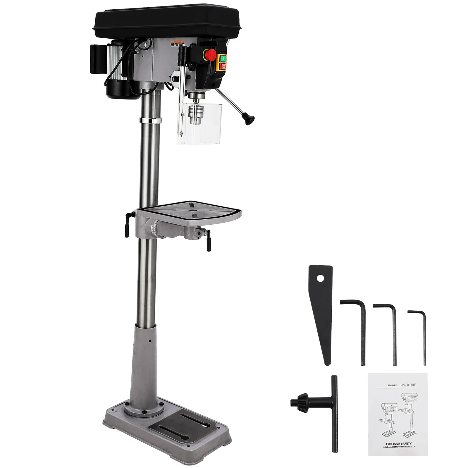 15 in Floor Drill Press, 7.5 Amp 120V Pure Copper Motor with Swing-away Safety Guard, 288-3084 RPM Variable Speed