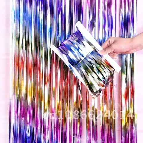 

2m Backdrop Curtain Glitter Tinsel Rainbow Foil Rain Photo Zone Christmas Decoration Birthday Party Multiple Color