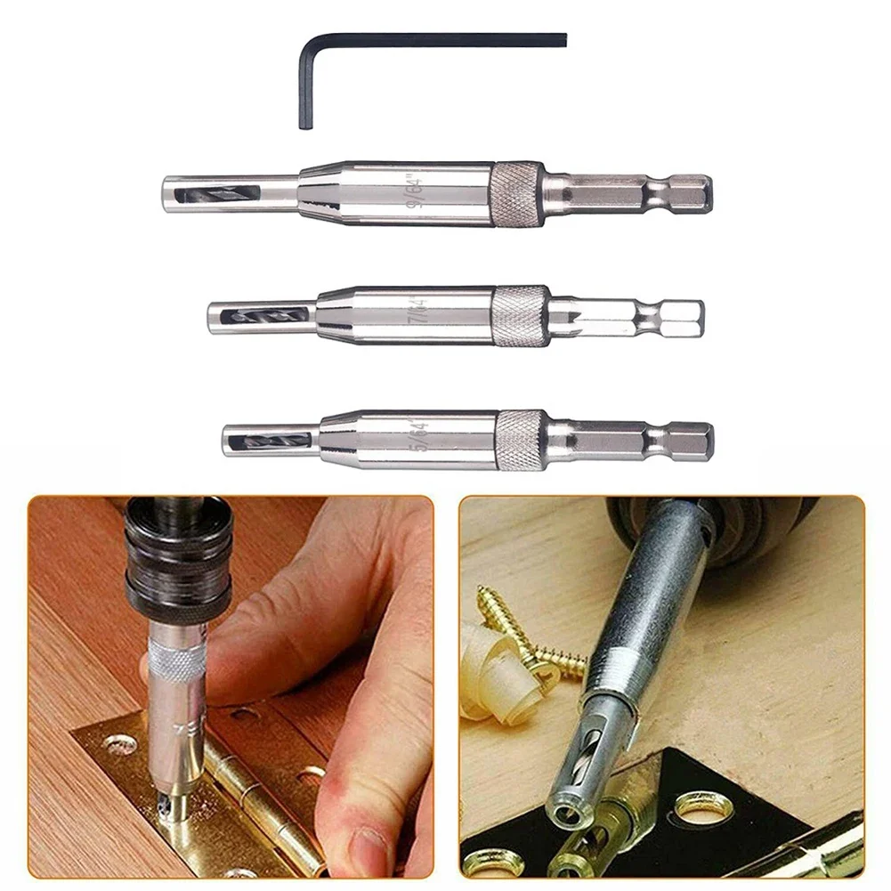 1 Set Self Centering Hinge Drill Bit Door Cabinet Hinge Locating Hole Cutter Woodworking Tool HSS Center Drill Bit 5/64-1/4