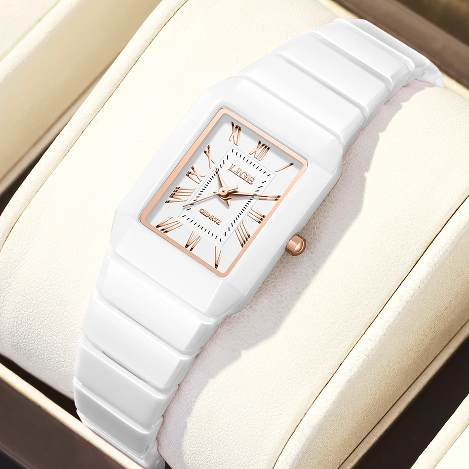 

LIGE новые квадратные женские кварцевые наручные часы из нержавеющей стали, простой элегантный браслет с датой, водонепроницаемые часы для женщин, Reloj Mujer