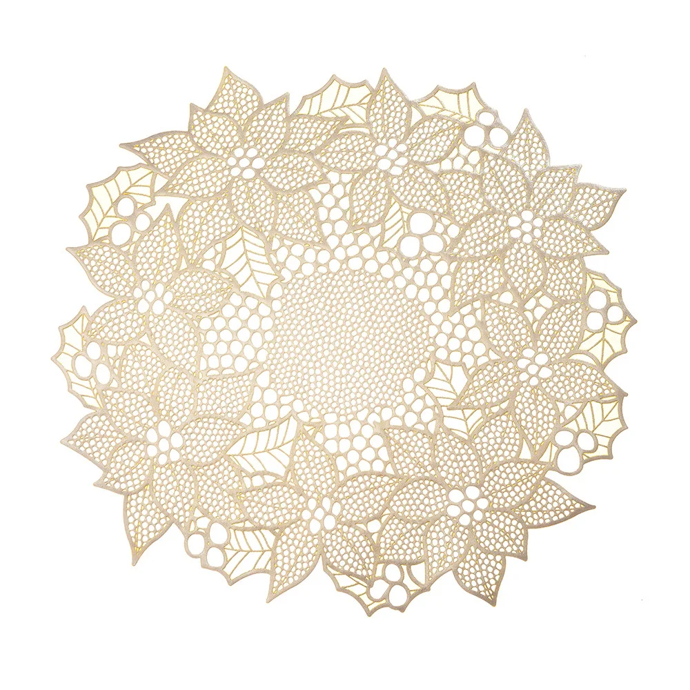 1pc Irregular Hollow Flower Placemat PVC Insulation Pad Hot Stamping Dining Table Decoration Mat Coffee Cup Coaster Tablecloth