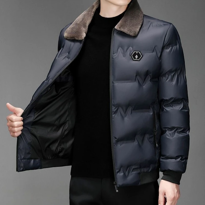 남성용 따뜻한 면 패딩 코트 대량 판매 프리미엄 비즈니스 스타일 아빠 재킷 두꺼운 모피 칼라 두꺼운 겨울 외투