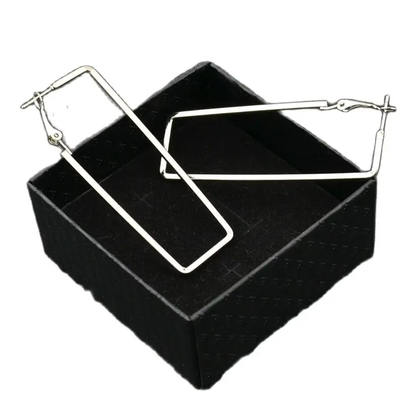 Ladies Earrings Silver Gold Plating Square Rectangular Fashion Brand Personality Exaggerate Fine Youth Hoop Earrings for Women
