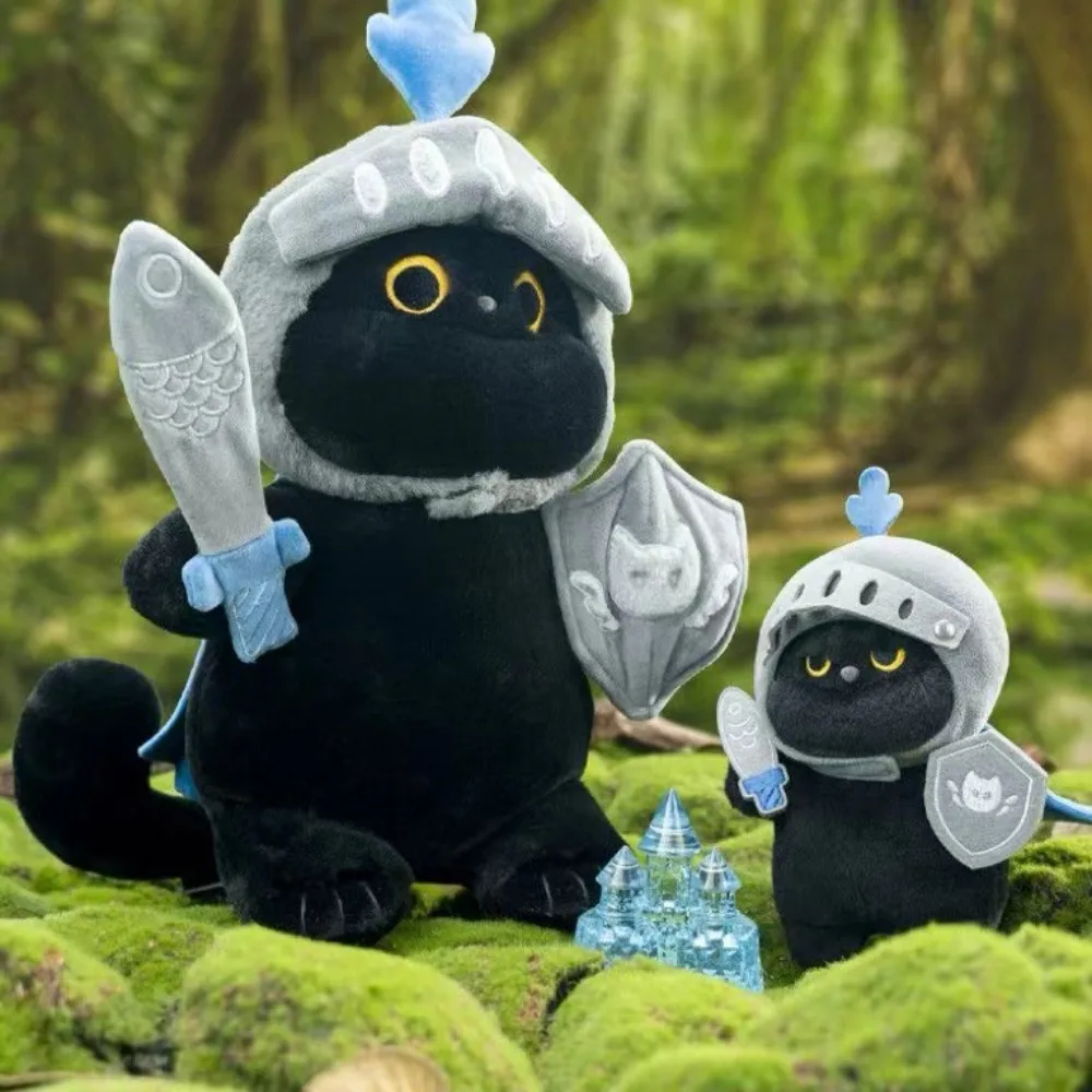 Cartoon Shield Knight Cat Plush Doll Detachable Cute Cat Plush Toy Soft Silly Black Cat Stuffed Toy Children