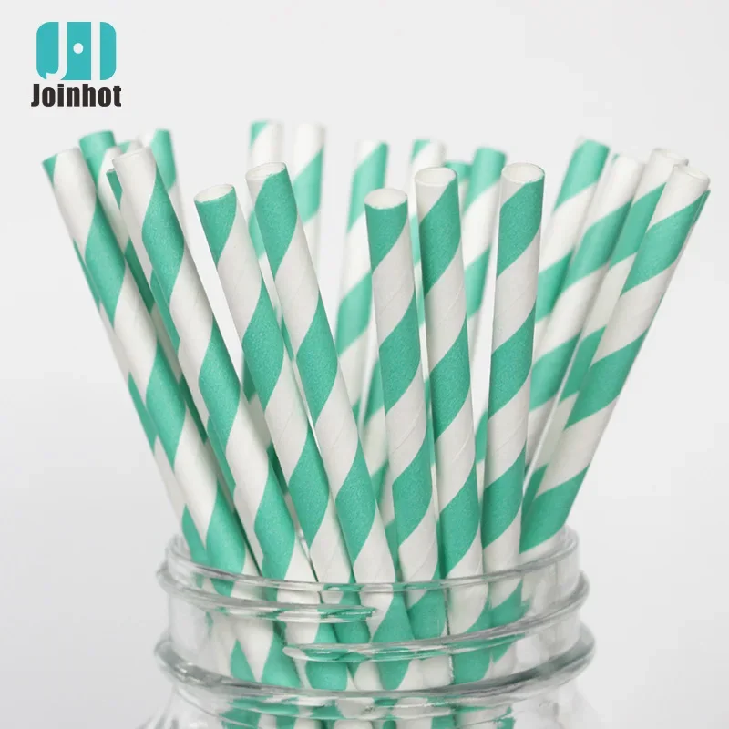 200 Biodegradable Paper Straws  Assorted Rainbow Colors Striped Drinking Straws for Juice birthdays partys