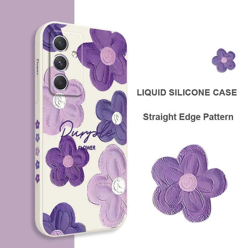 Purple Flower Case For Samsung A54 A34 A24 A56 A36 A26 A17 A16 A07 A06 A73 A53 A33 A23 A13 A72 A52 A32 A22 A15 A25 A35 A55 4G 5G