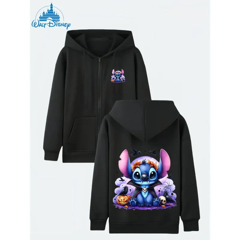 เสื้อแจ็คเก็ตมีฮู้ดผ้าฟลีซพิมพ์ลายการ์ตูนดิสนีย์สติทช์ฮาโลวีน 1 ชิ้น เหมาะสำหรับสวมใส่กลางแจ้งและในชีวิตประจำวัน