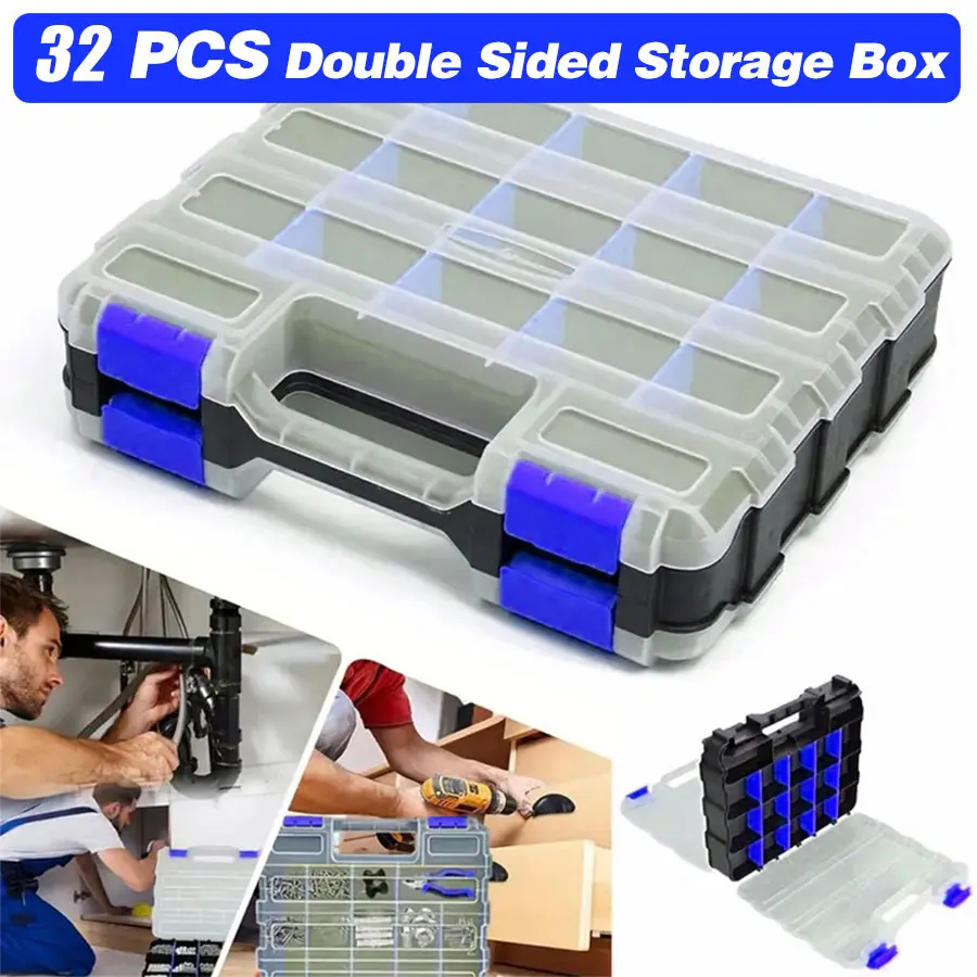 Organizer durevole a 32 scomparti con coperchio ribaltabile trasparente Ideale per viti e pulsanti Accessori fai-da-te Riparazione automatica e parte elettronica