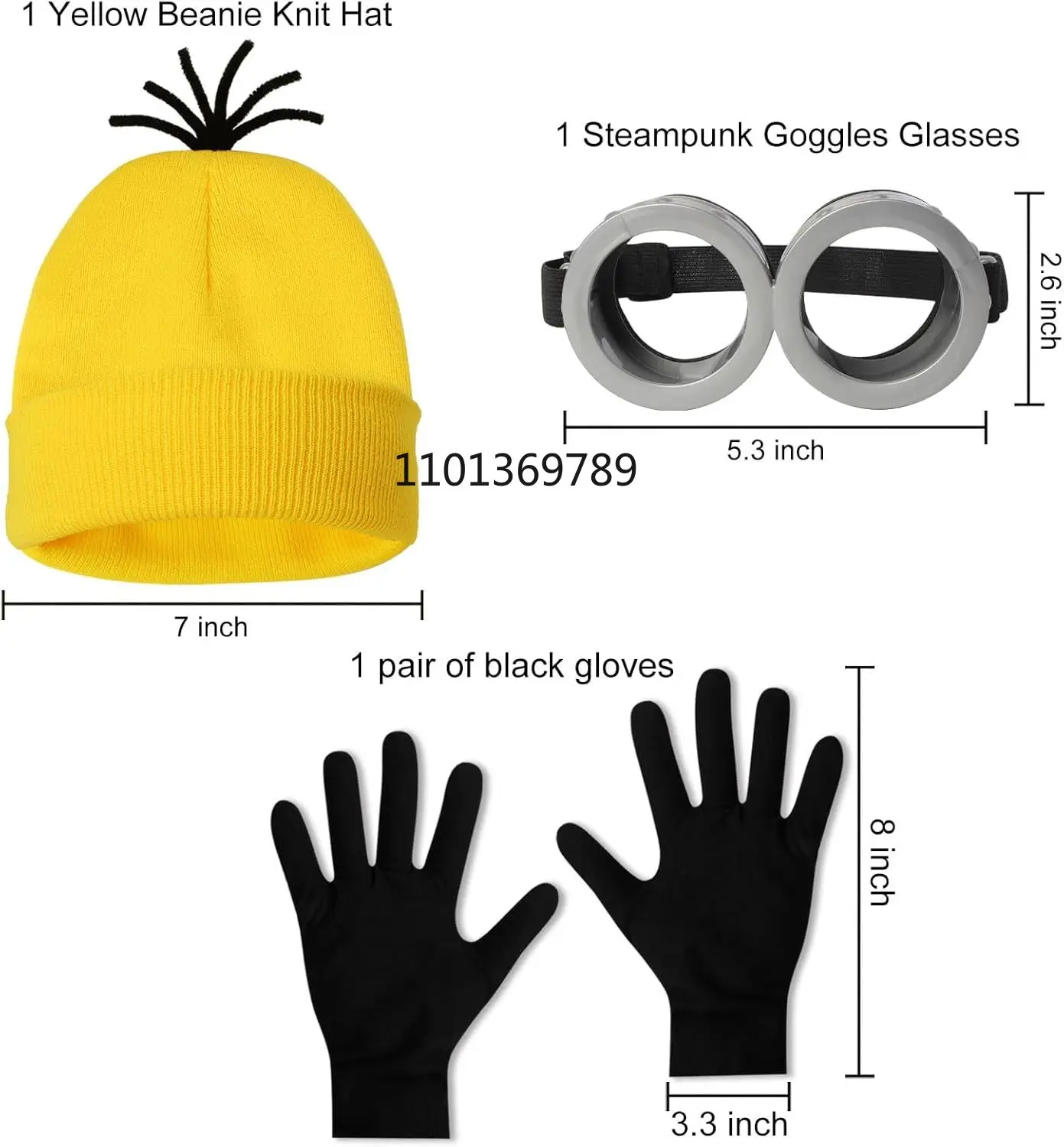 Accessoires de Costume de minions d'halloween pour adultes, lunettes/bonnet jaune/gants pour hommes et femmes, ensemble de fête Cosplay disfraz 3 pièces