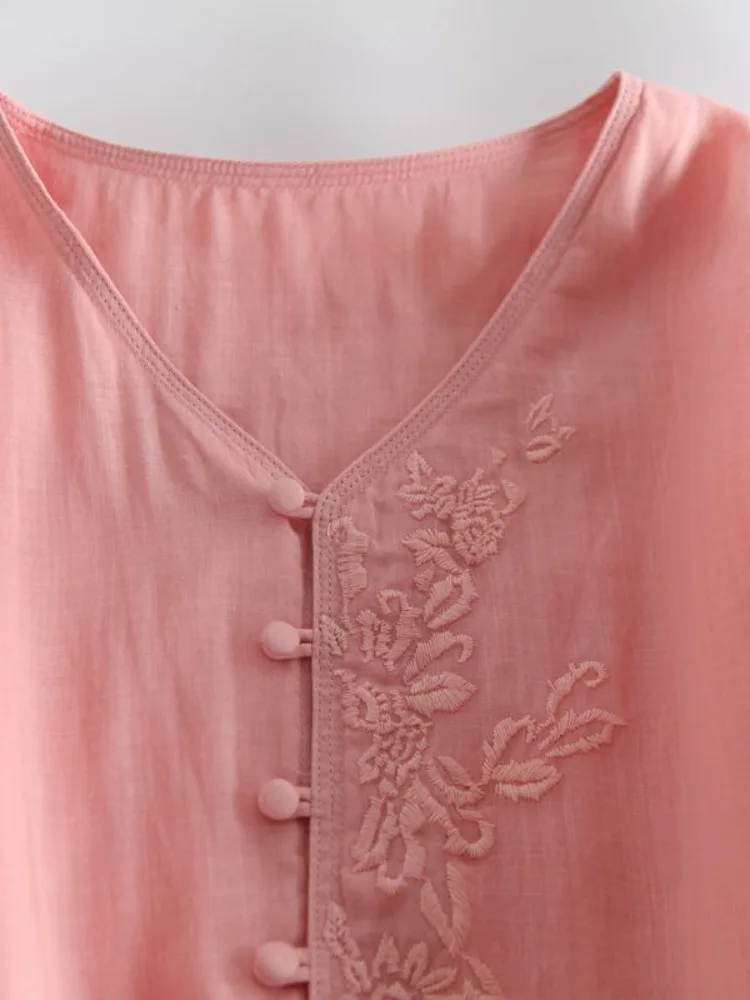 Gestickte Baumwolle Leinen Casual Sommer Dr Damen Lose Taille A-Linie Langer Rock Blumenmuster V-Ne Svel Dr