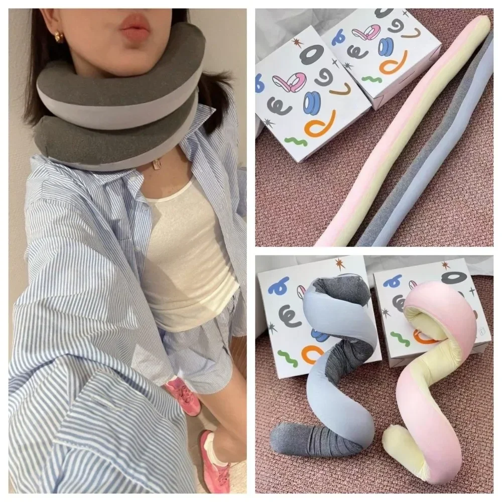 U-shaped DIY Spiral Pillow for Neck Support Facial Support Slow Rebound Adjustable Nap Pillow Soft Comfortable