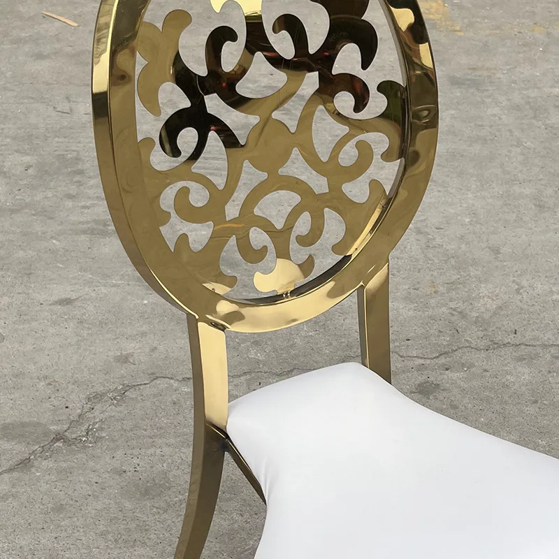 Chair Creative Hotel Golden Dining Chair Stainless Steel Flower Back Chair Hollow Wedding