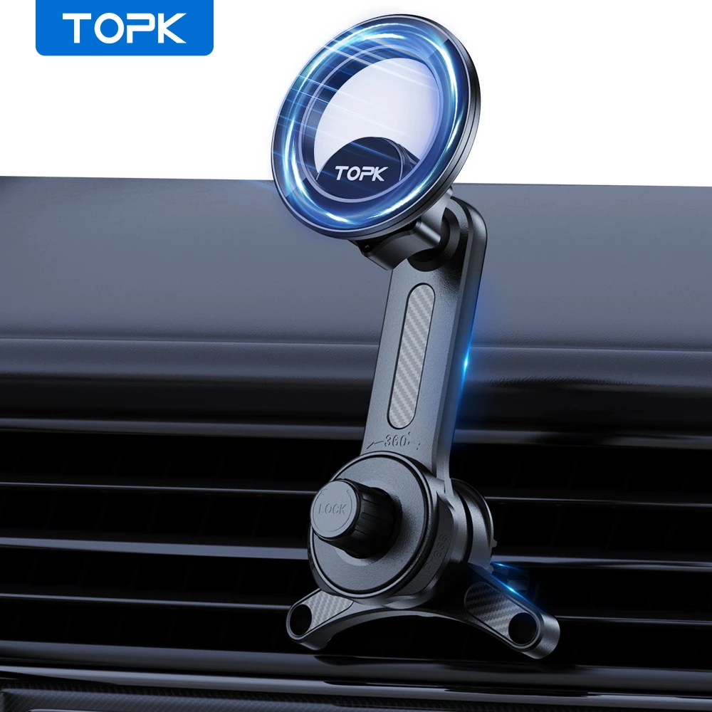 TOPK Magnetischer Autotelefonhalter für MagSafe Air Vent Mount Metallhaken Anti-Shake-Ständer für iPhone 15 14 13 12 Pro Max Mini Plus