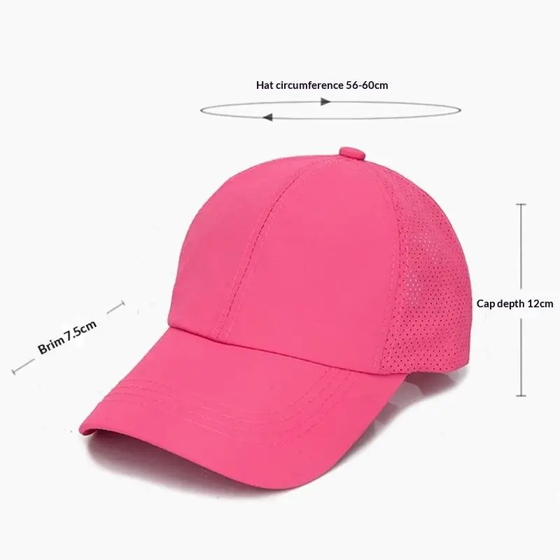 New Women's Cross-Mesh Baseball Cap Breathable Quick-Dry Summer Solid Color Sunscreen Hats Ponytail Baseball Cap