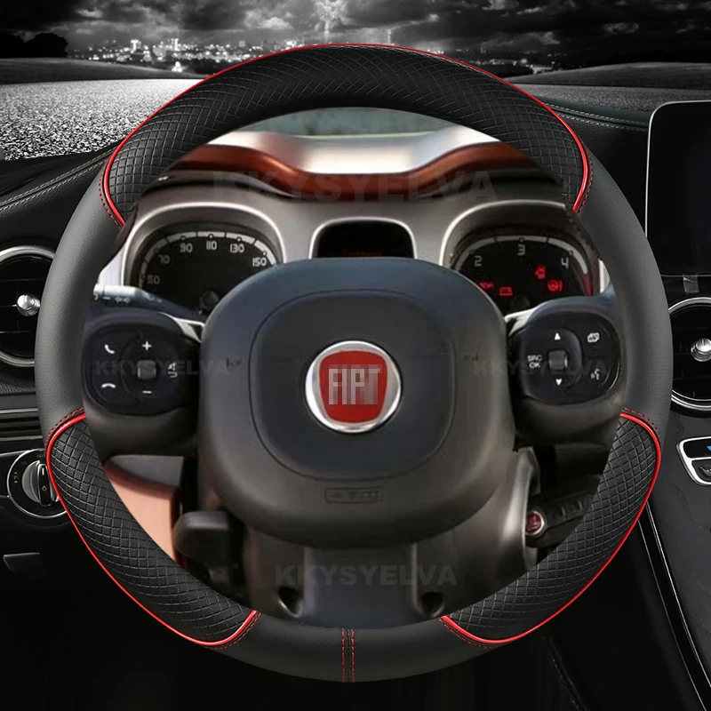 Car Steering Wheel Cover Microfiber Leather For Fiat Panda 2013 2015 2017 2019 2020 2021 2022 Auto Accessories