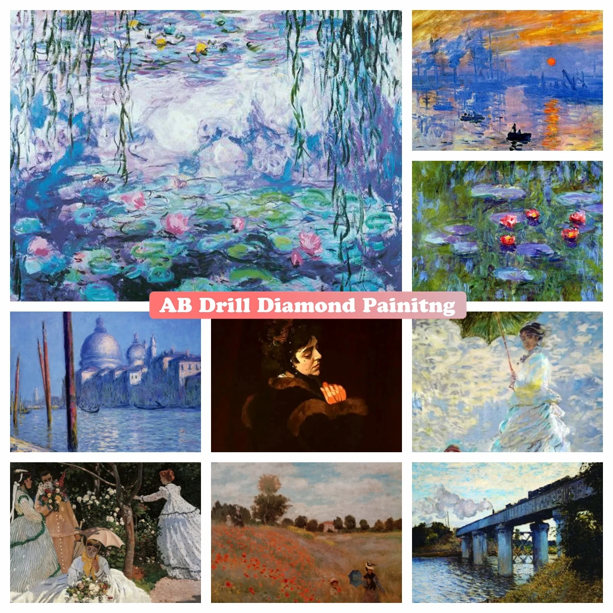 Famous Painter Monet Oil Painting Scenery AB Drills Diamond Painting Full Square Round Cross Stitch Art Mosaic Hobby Home Decor