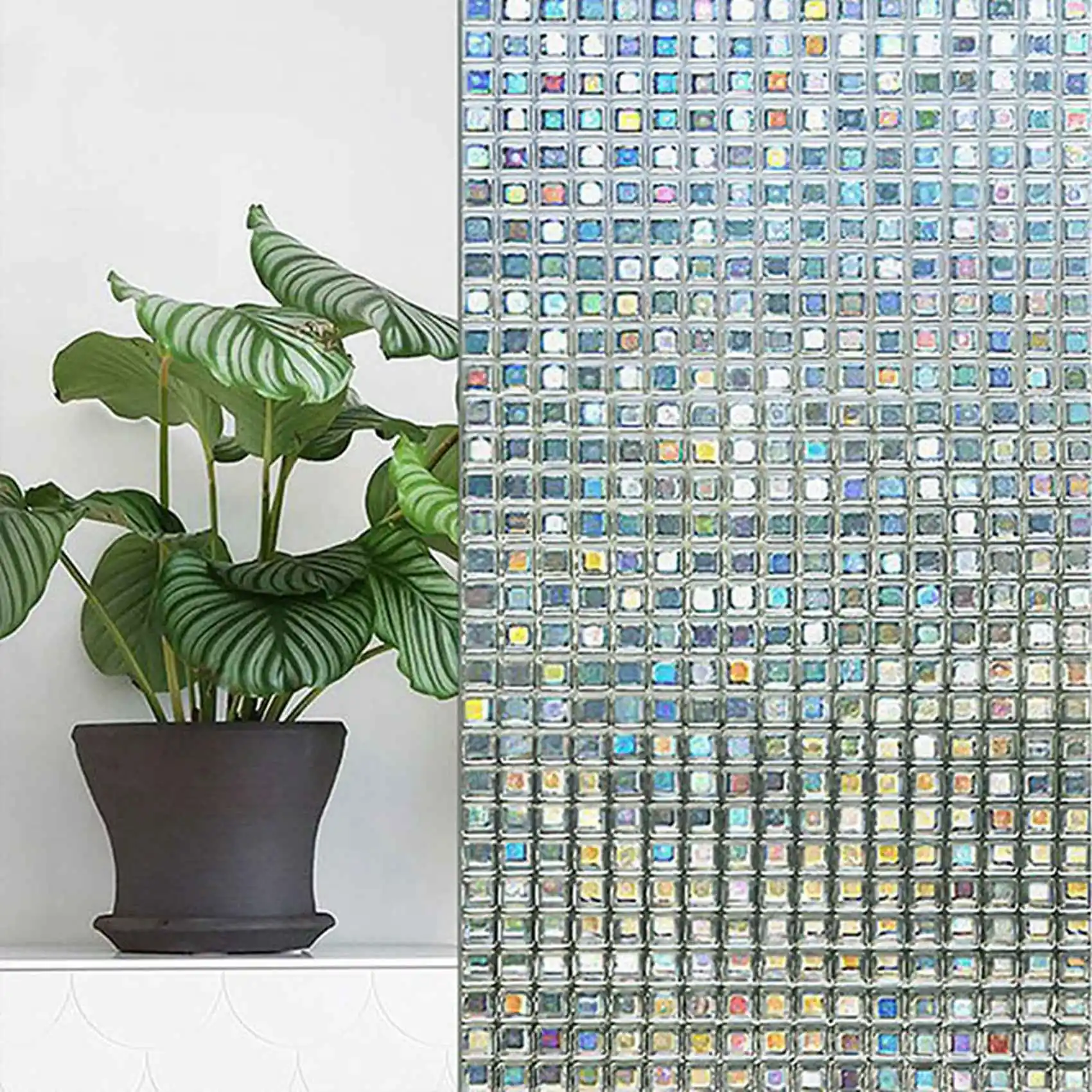 AA81-2X Rainbow Decorative Window Film Tinted Static Self Adhesive Cling Glass Stickers 3D Mosaic Privacy Glass Foil