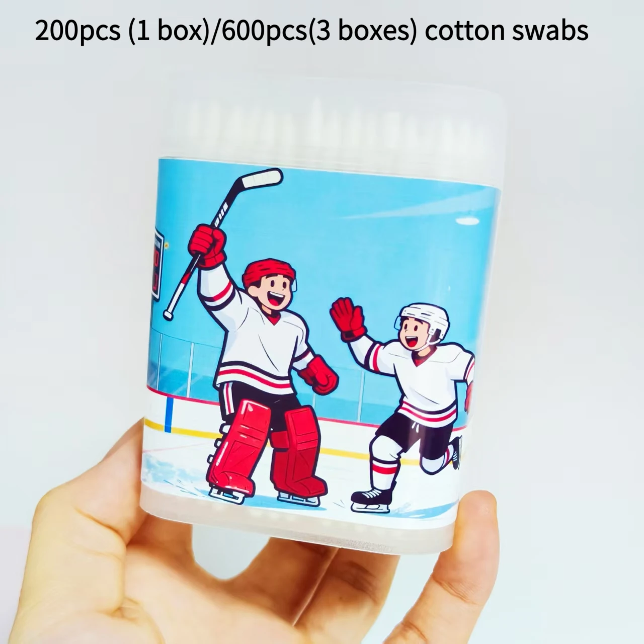 200 قطعة/600 قطعة هوكي الجليد موضوع نمط رقيقة رمح أعواد قطنية صندوق بلوري أبيض أعواد قطنية برأسين #2