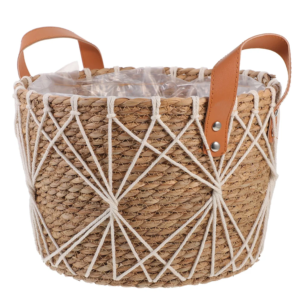 

Woven Straw Basket Handcrafted with Handle Durable Storage Basket for Flowers Vegetables Fruit Portable Flower Holder Decor