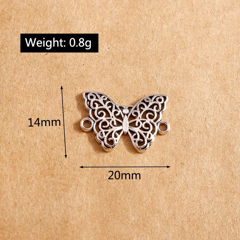 30pcs 20x14mm Retro Silver Color Hollow Butterfly Charms Connector for Jewelry Making DIY Handmade Bracelets Necklaces Accessory