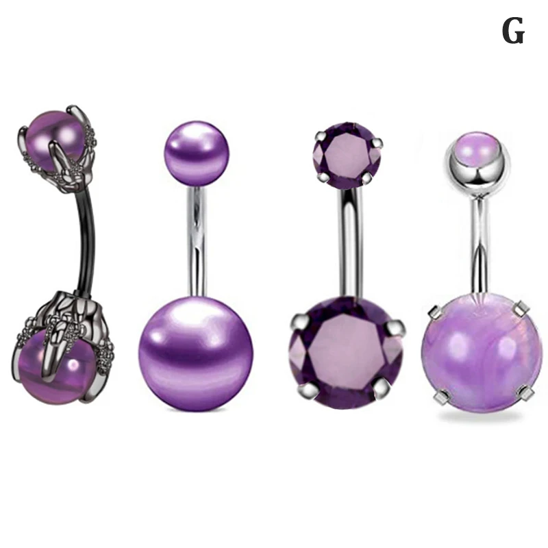 4PCS/Set Crystal Navel Ring Combination Belly Button Piercing Set Color For Simple Piercing Jewelry Women Gift Jewery Decoration
