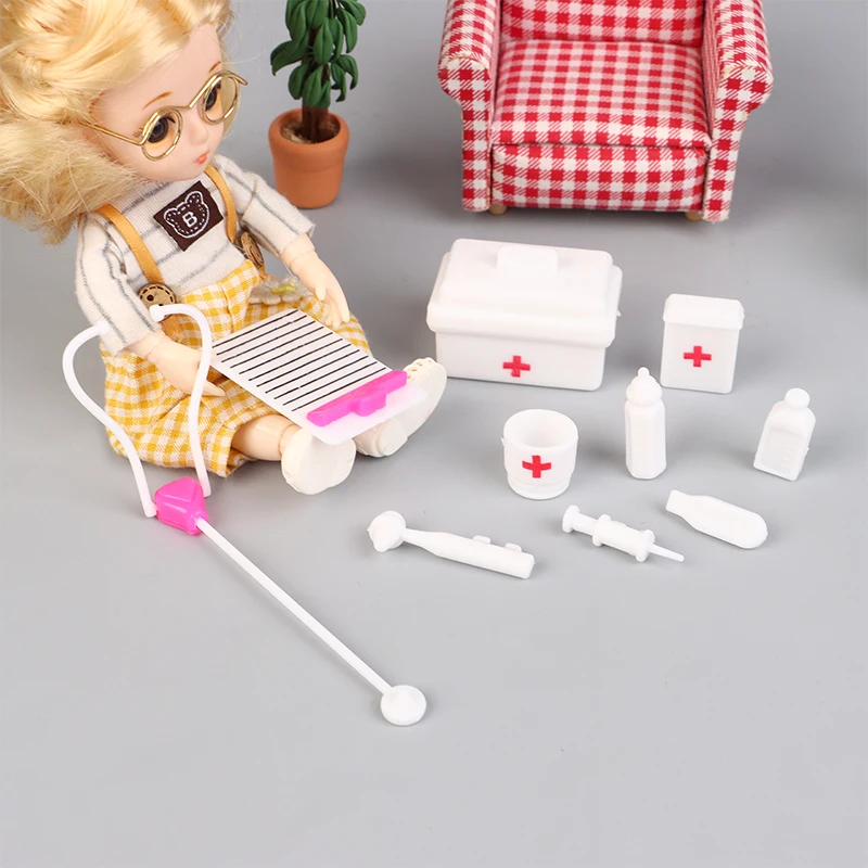 10Pcs1:6 Dollhouse Mini Stethoscope Care Tools Hospital Accessories Toys Set Pretend Play Doctor Role Play Toys