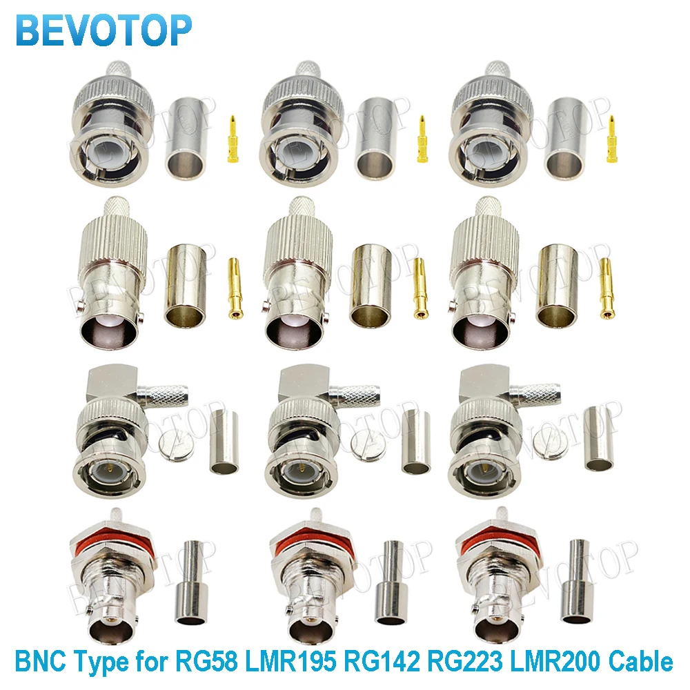 10PCS Q9 BNC Male/Female Jack Connector 90 Degree Right Angle with Nut Washer Crimp for RG58 LMR195 RG142 RG223 LMR200 Cable
