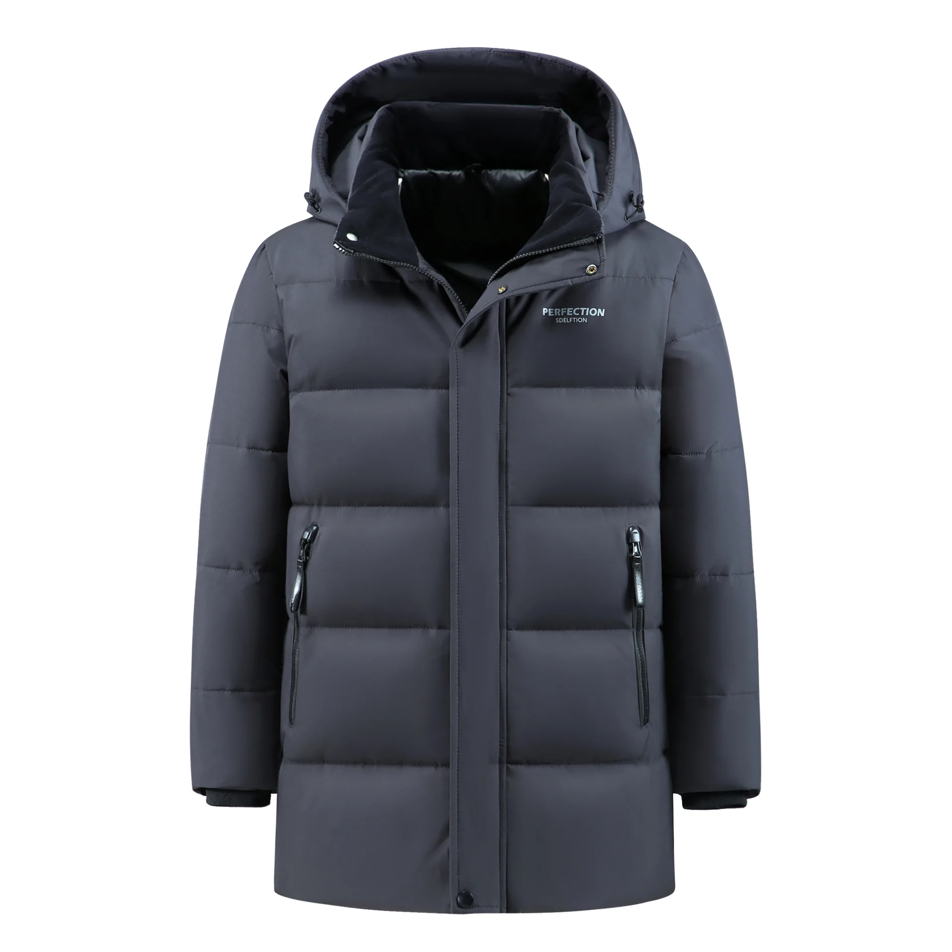 New Fashion Winter Men Grey Navy Black Solid Color Casual Simple Loose Long Sleeve Hooded Parkas Male American Style Coats Tops