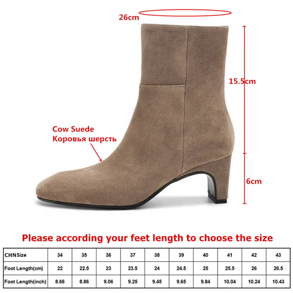 Aucegi 2025 New Women Cow Suede Thick High Heels Ankle Boots Hot Sale Autumn Winter Pointed Toe Zipper Daily Life Casual Shoes