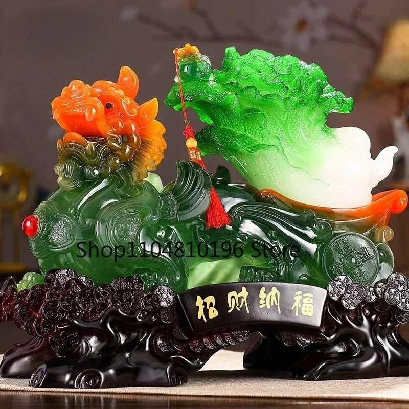 Lucky Inviting Wealth Brave Jade Cabbage Golden Toad Living Room Ornament Office Store Opening Gift
