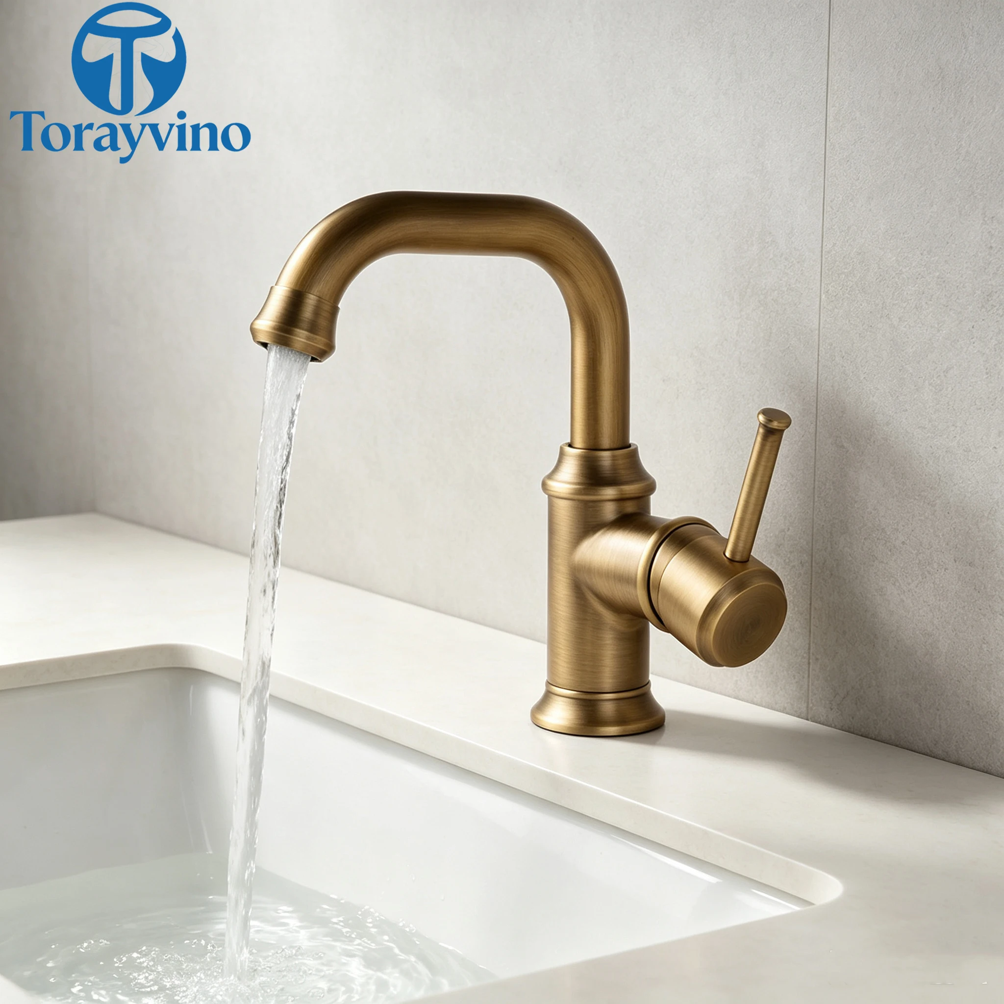 Torayvino Luxury Bathroom Basin Antique Brass Single Handle Faucets 360 Swivel Spout Sink Hot Water Faucet Mixer Tap For Kitchen