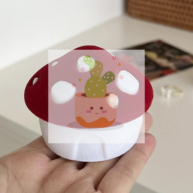 創造的なフロッキング加工のキノコ型リングボックス、ベルベット製ジュエリーディスプレイボックス、収納ケース、ジュエリーパッケージ、ディスプレイジュエリーアクセサリー