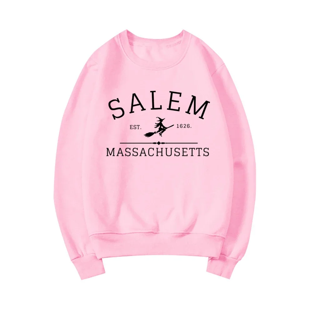 Sweater Halloween Salem Massachusetts Crewneck, Sweater Penyihir Salem, Sweater Halloween Bertema Penyihir, Hoodie Grafis Wanita