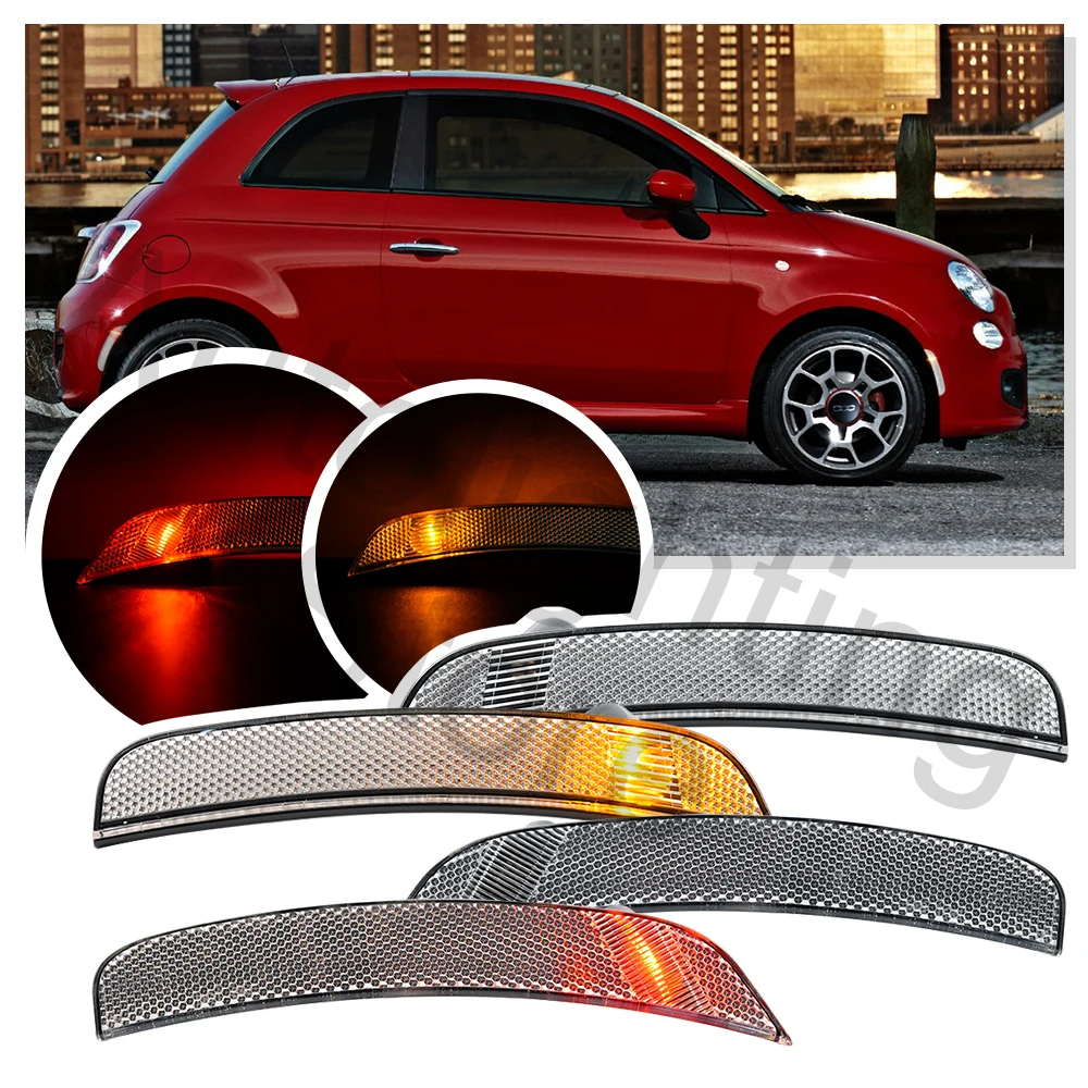 4PCS For Fiat 500/500C POP Lounge 2012-2019 Front/Rear Bumper Lamp Side Marker Turn Signal Indicator REFLECTOR Clear Lights