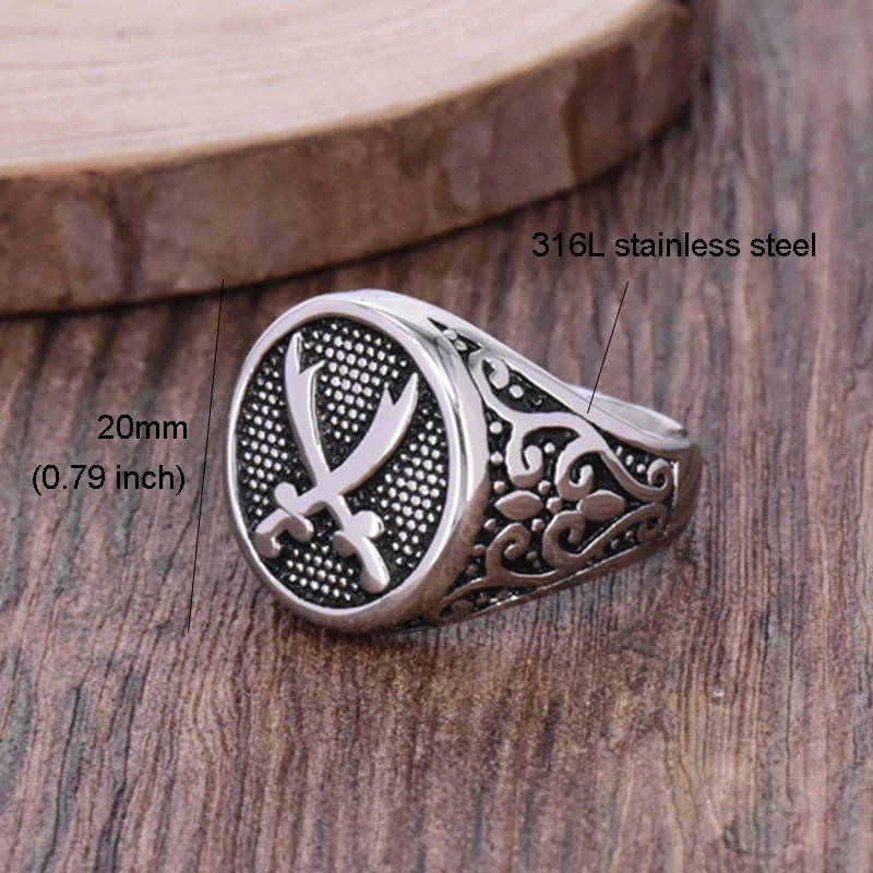 Sword Zulfakra Imam Ali Islamic Men Ring Seal Silver Color Titanium Stainless Steel Male Rings Muslims Jewelry Band Punk Hip