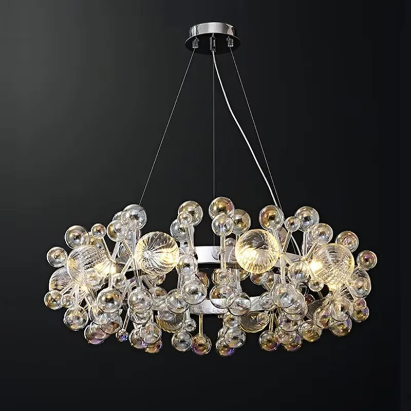 

Nordic Post-modern Luxury Chrome Pendant Lamp Creative Round Glass Chandelier For Living Room Dining Bedroom - Home Decor Lights