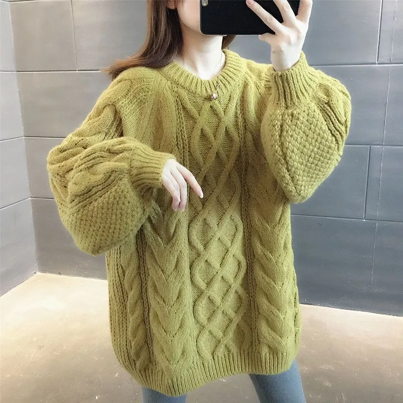 Suéteres de punto para mujer, jersey térmico liso y cálido, moda coreana en promoción, jersey holgado de estilo perezoso para otoño